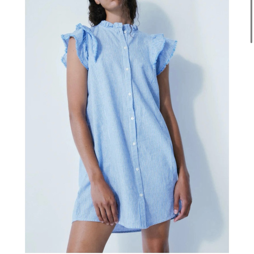Melissa Nepton Lorde blue striped ruffle linen blend dress size large